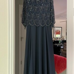 J Kara Blue Sequin Embellished Sleeveless Maxi Dress